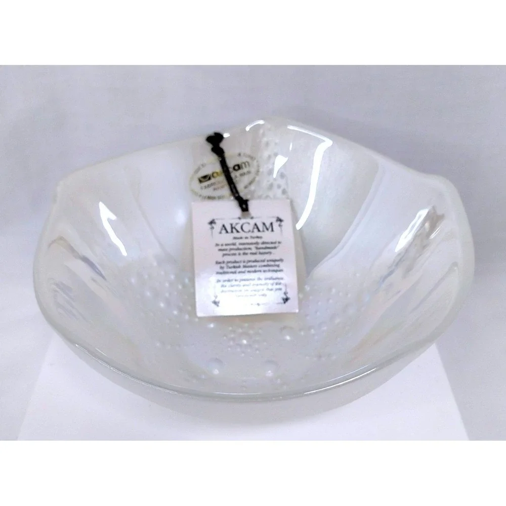 AKCAM Turkish White Opalescent Glass STARFISH Bowl‎ Made In Turkey